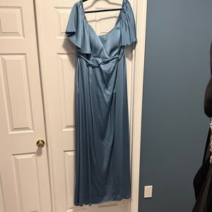 Kennedy Blue Robin Maternity Elegant Dusty Blue Flutter Sleeve Maxi Dress